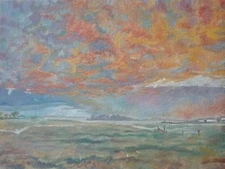 oil on panel painting hand made 9"x12" sunset landscape nature original Winter 