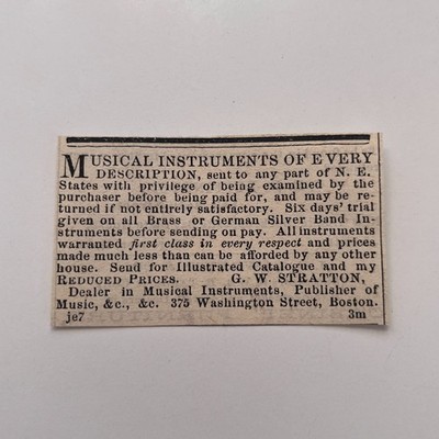 Musical Instruments of Every Description 1871 Worcester MA Clipping TAJ8-S70