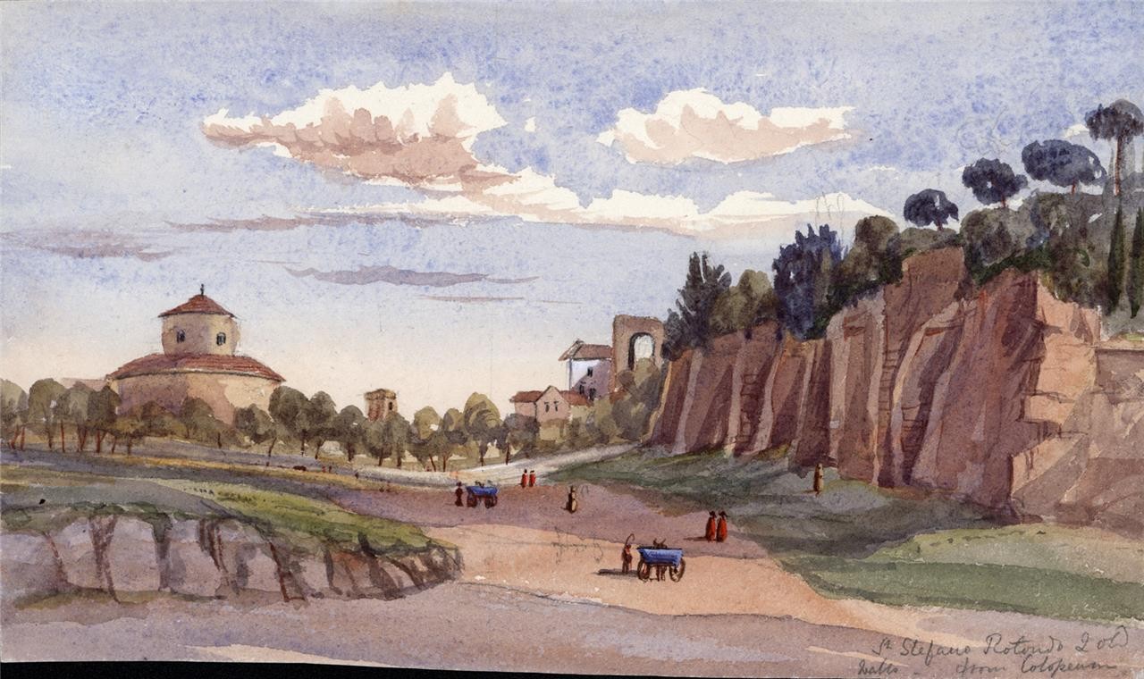 Santo Stefano Rotondo Rom Italien - Aquarell Gemälde - 19. Jahrhundert