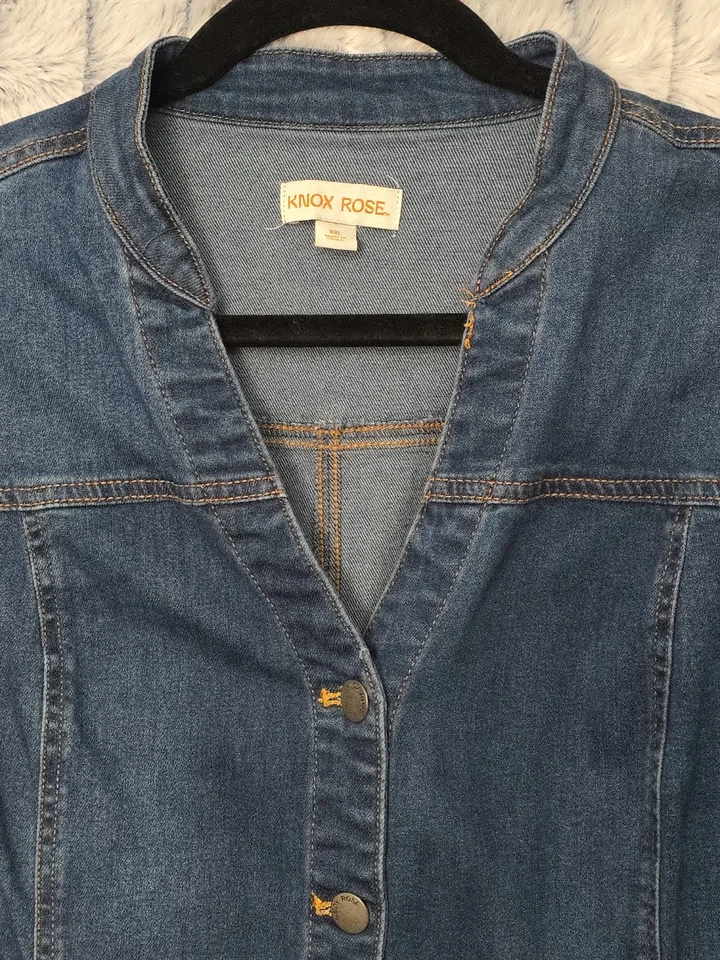 Knox Rose Blue Denim Trucker Dress Women's XXL Belted Midi Shift Casual - Image 2 of 4