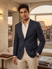 Zara Man Blazer Sport Coat Men  s 42 Navy Blue Textured Two Button Slim Fit NWOT