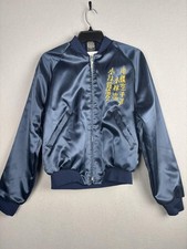 Vintage Aristo Jac Jacket Mens Small Navy Satin Bomber Karate Dojo Made USA 90s