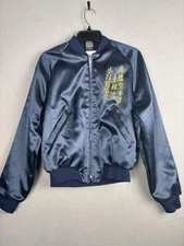 Vintage Aristo Jac Jacket Mens Small Navy Satin Bomber Karate Dojo Made USA 90s