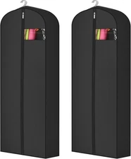 2 Pcs 10" Gusseted Garment Bags for Hanging Clothes Dress 65 Inch, Black 