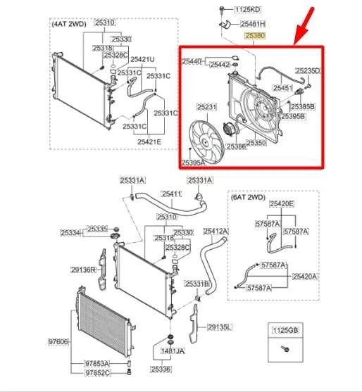 2009-2013 Kia Forte EX 2.0L Ensamblaje de Motor de Ventilador de Enfriamiento de Radiador 253801M050 OEM Foto 2 de 4