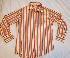 Vintage 60s Brent Sanforized Plus 2 Dacron Button Up Pink Striped Shirt Mens MED