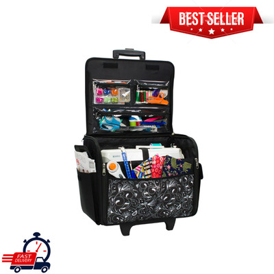 Everything Mary Rolling Sewing Machine Tote, Wheeled Travel Storage Bag, Black