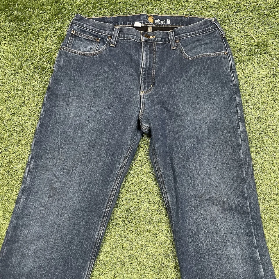 Pantalones de Carpintero Carhartt Jeans 36 x 32 Pierna Recta Forrados de Vellón Ropa de Trabajo Foto 2 de 4