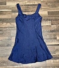 Victoria  s Secret 100 Silk Shift Slip Dress Nightgown size Small Navy Blue