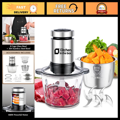 Powerful 400W Food Processor & Electric Meat Grinder, 2 Bowls, Bi-Level Blades,