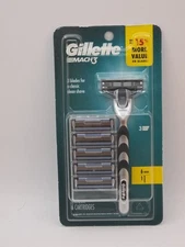 NIP Gillette Mach3 Razor Blade Manual Razor 1 Handle 6 Blade Refills Silver 