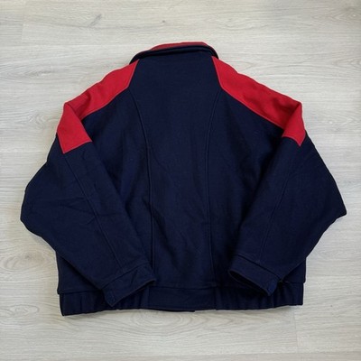 Vintage 70s 80s Woolrich Navy Blue Red Bomber Jacket Wool Sherpa