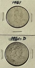 1961 & 1961 D FRANKLIN HALF DOLLAR 90% SILVER DENVER Lot Of 2 Coins