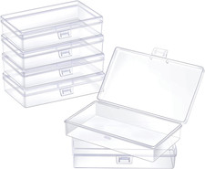 6 Pack Small Plastic Containers with Hinged Lids, Rectangle Clear Storage Boxes