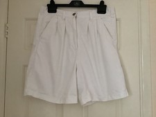 Ladies 1980s vintage shorts part elasticated waist white cotton  size  12