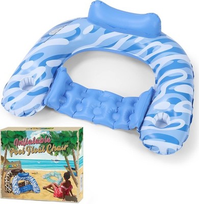 Inflatable Pool Float Chair W/ Cup Holder for Adults Large Floating Pool Lounger