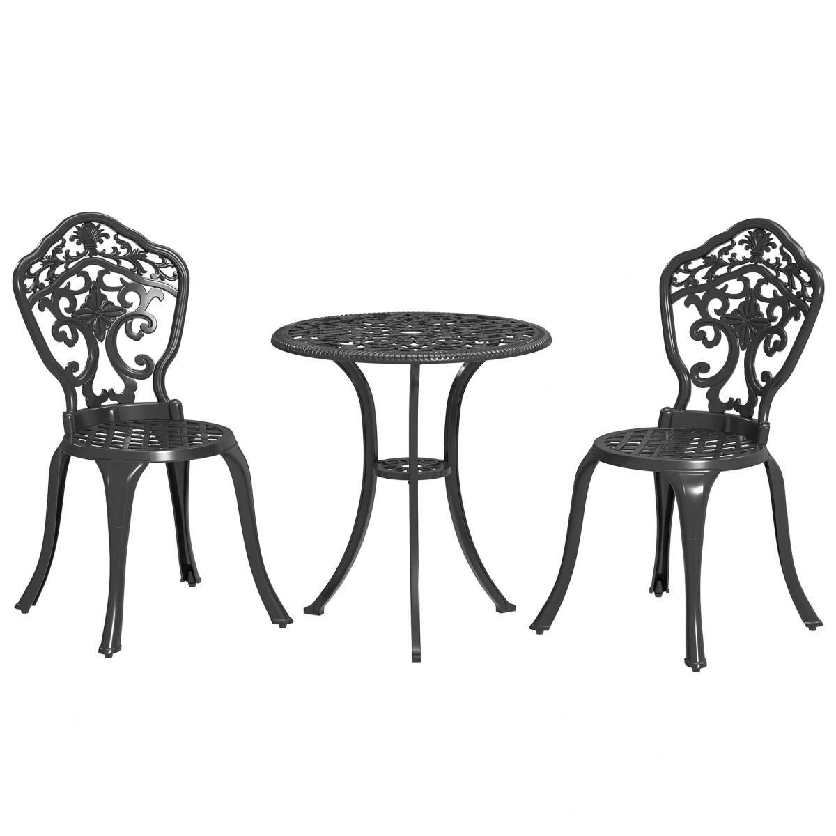 Outsunny 3 PCs Cast Aluminium Bistro Set with Parasol Hole for Balcony - Black