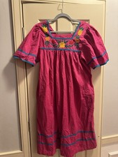 J. Galtin Mexican Huipil Dress Pink Embroidered Floral Cotton Women  s Size S