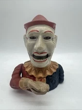 Vintage Cast Iron Creepy Clown Joker Mechanical Coin Bank 7" Tall Works 
