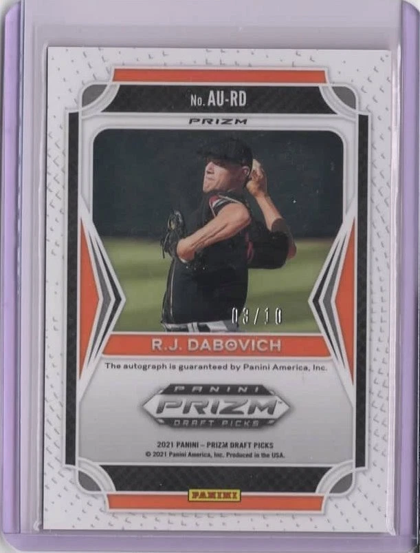 2021 Panini Prizm Draft Picks Autographs Prizms Gold #50 R.J. Dabovich  03/10 - Image 2 of 2