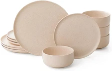 Stoneware Plates and Bowls Set - 12Pcs Reactive Glazed Dinnerware Service for 4,