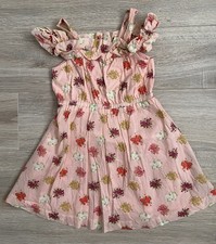 Janie and Jack Hopscotch Pink Floral Print Cold Shoulder Lined Dress Girls Sz 4