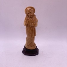 Vintage 1970s Hand Carved Sacred Heart Jesus Figure Statue 6.75  Wood
