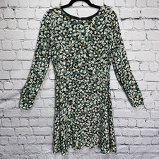 LOFT NEW Long Sleeve Green and Cream Floral Retro A-Line Mini Dress Size 2