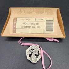 Longaberger 2004 Pewter Rose Horizon of Hope Basket Tie On NIB #28578 10yr Anniv