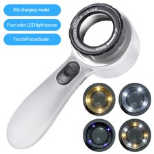 30X Handheld Rechargeable Magnifying Glass with LED Light Illuminated Magnifier