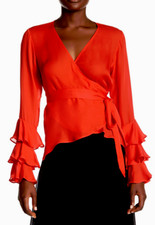 Nicole Miller Ramona Silk Wrap Blouse Papaya NWT $295