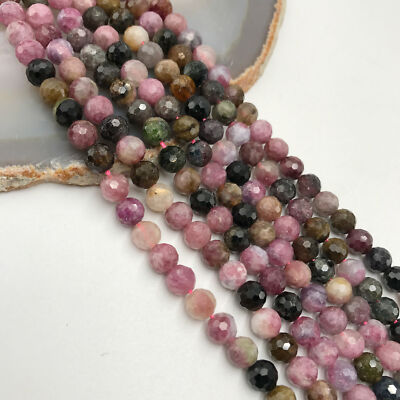 Multi Color Tourmaline Faceted Round Beads 5mm 6mm 15.5'' Strand