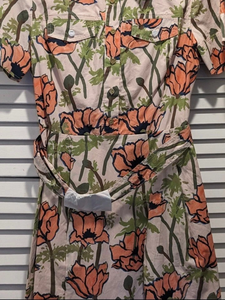 Abito a camicia poplin Tory Burch abito abito camicia rosa papaveri fioritura