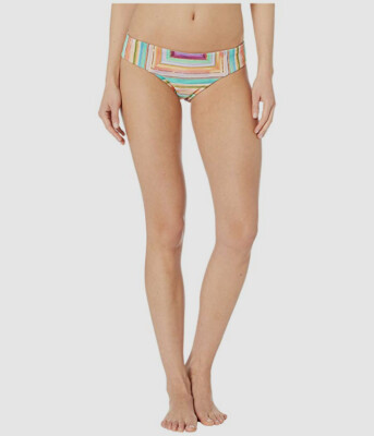 $120 Luli Fama Women's Orange Heat Waves Tab Side Full Back Bottom Swimwear M