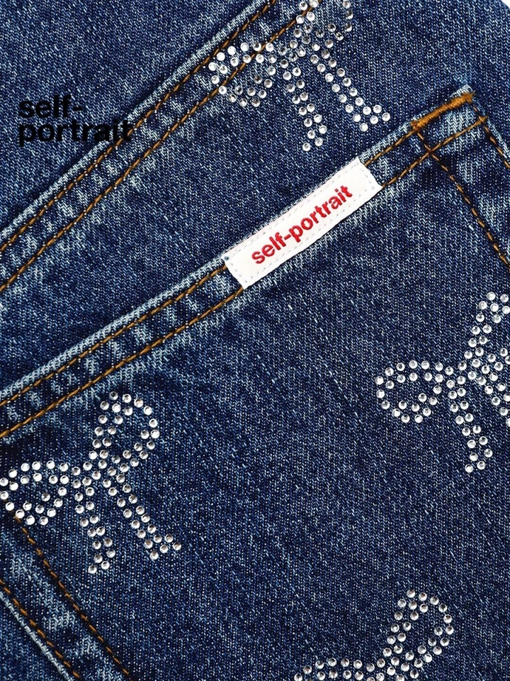 Женские джинсы с автопортретом со стразами прямые широкие штанины брюки - Изображение 4 из 4