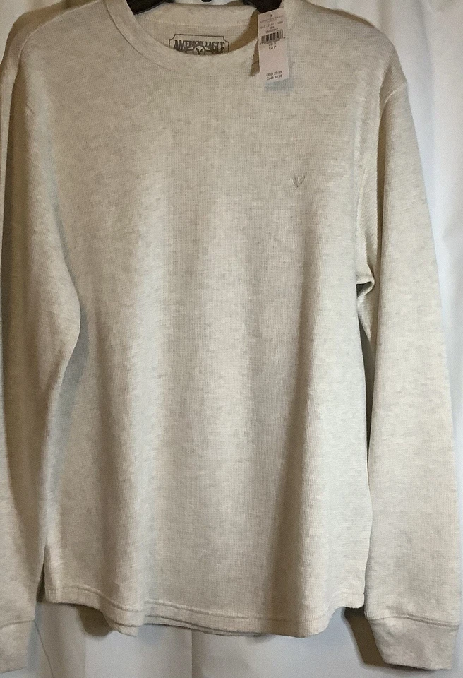 Pullover térmico suave American Eagle para hombre, talla pequeña, crema brezo, mangas largas Foto 4 de 4
