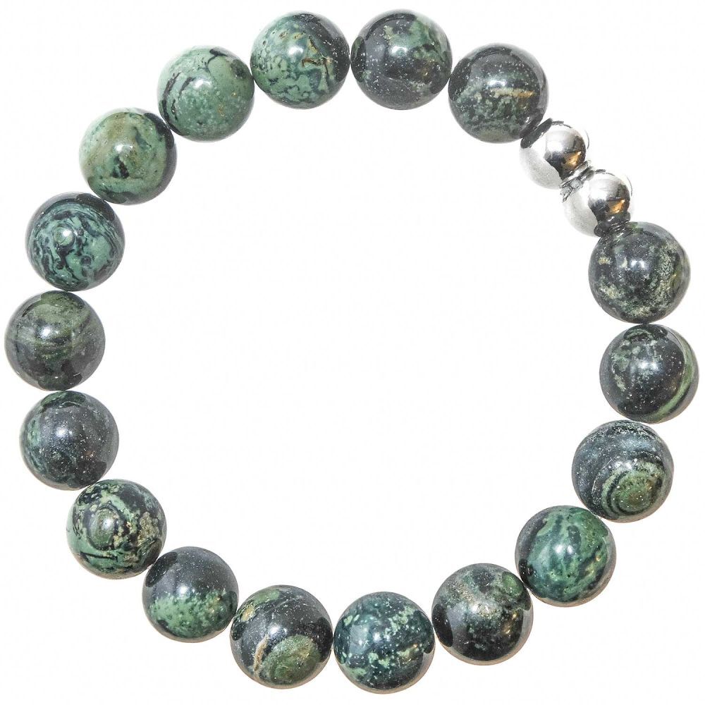 Bracelet en jaspe de Kambaba d'exception aux perles de 10 mm polies