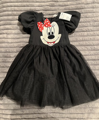 H&M MÄDCHEN 5-6Y DISNEY MINNIE MAUS SCHWARZ SCHIMMERKLEID NEU ETIKETT DISNEYLAND