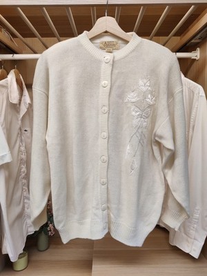 NEU MIT ETIKETT ABEL VINTAGE WEISS ONE SIZE CARDIGAN PULLOVER GEKNÖPFT ACRYL STRICK DAMEN