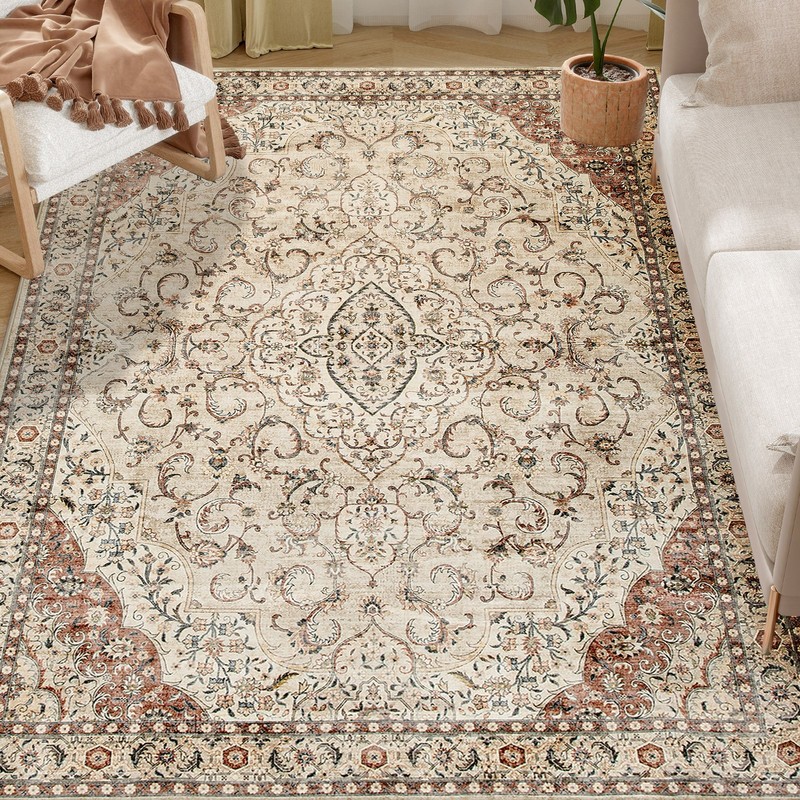 HOMCOM Machine Washable Area Rug 5x7, Non-Slip Floor Carpet, Mixed-Brown