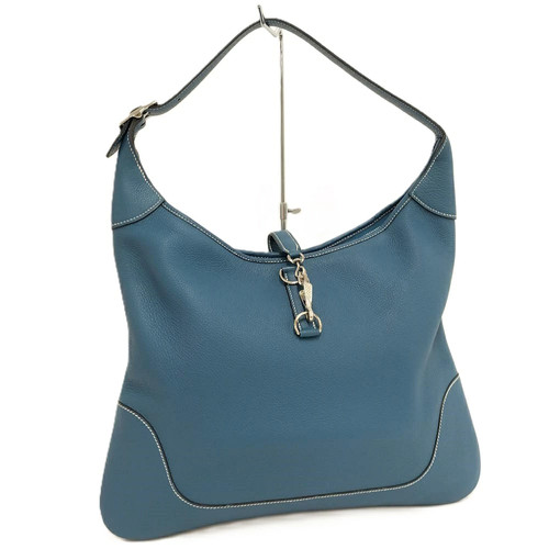 Hermes Trim 38 Handbag Leather Blue F Stamp 2002