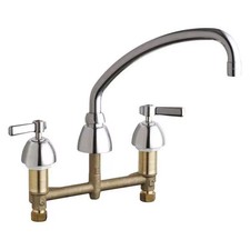 Chicago Faucet Low Kitchen Faucet, Manual, 8" Mount, 3 Hole Commercial