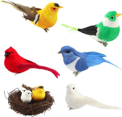 5 Realistic Artificial Birds + 1 Nest (6-Piece Set) - Christmas Tree & Home Deco