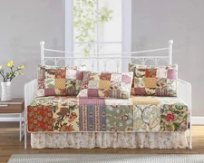 Delaney 5-Piece Floral Patchwork Daybed Cover Set, Pre-Washed 100% Cotton Qui...