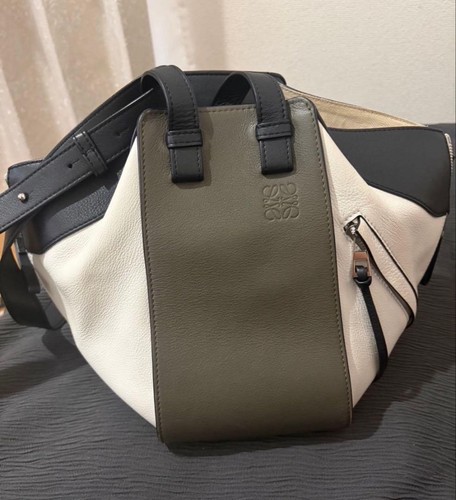LOEWE Hammock Bag Crossbody Khaki White Black Leather Women Authentic