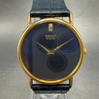 Seiko Watch Men 32mm Blue Dial Gold Tone Round 7N00-7A49 New Battery Vintage