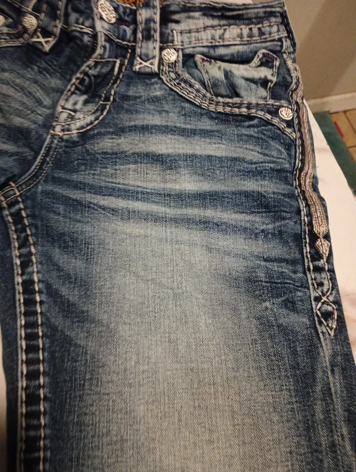 Jeans masculino Rock Revival Jacopo bota reta tamanho 29 azul escuro médio desestressado - Imagem 3 de 4