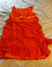 Vintage Orange Chiffon Ruffle Sleeveless  S Scoop Neck Bow 
