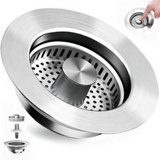3 in 1 Kitchen Sink Drain Strainer, Universal Pop Up Stopper with Brass Core ...