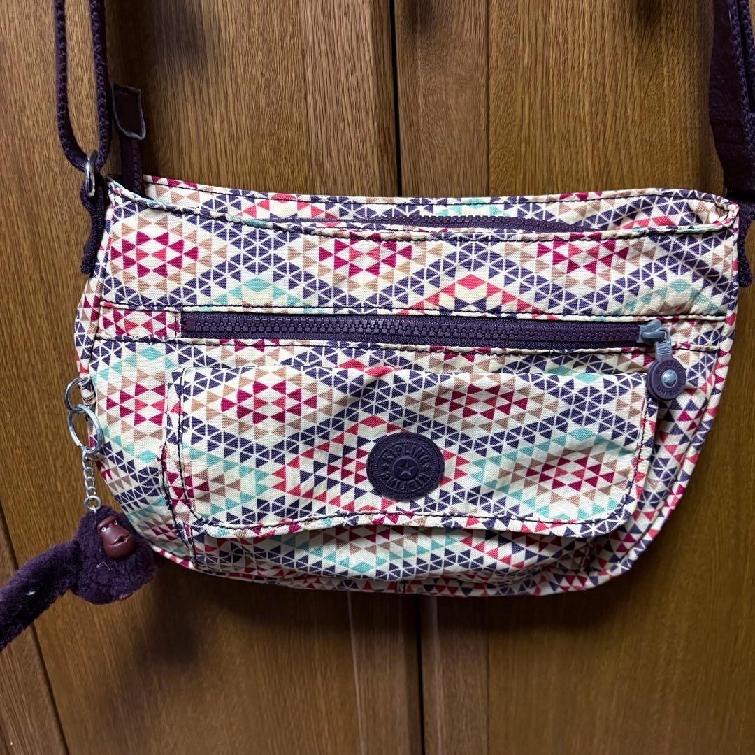 Kipling Shoulder Bag Triangle Pattern Red Pink Br… - image 1